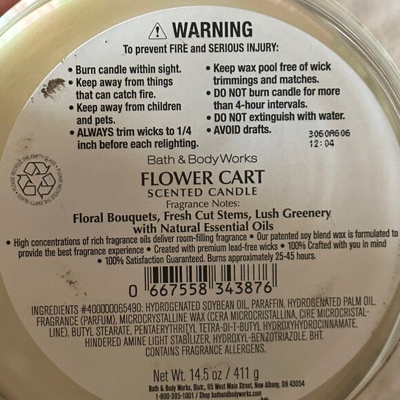 new! Bath & Body Works Flower Cart Glass Lid 3-Wick Candle Spring Green - Picture 3 of 5